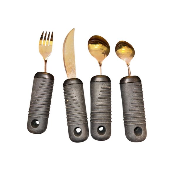 SuperGrip Stainless 4 PC Silverware Handicap Parkinson's Disability Utensil Set - Picture 3 of 3
